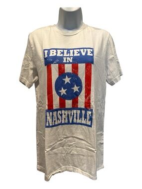USA Strong Believe in Nashville White Tee Shirt Medium 100% Cotton
